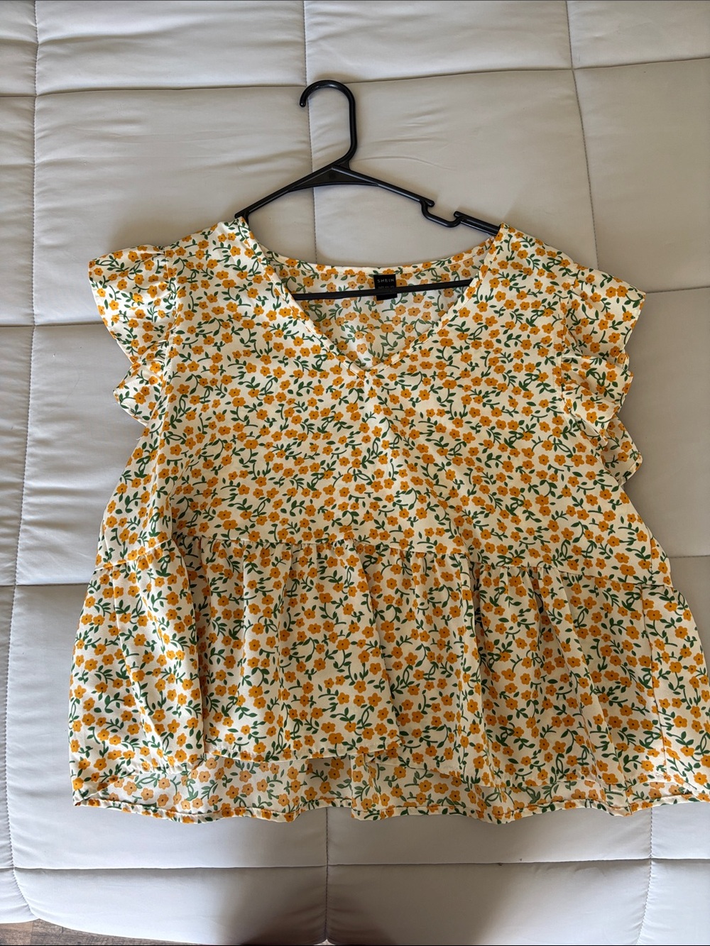 SHEIN White Top with Yellow Floral Print